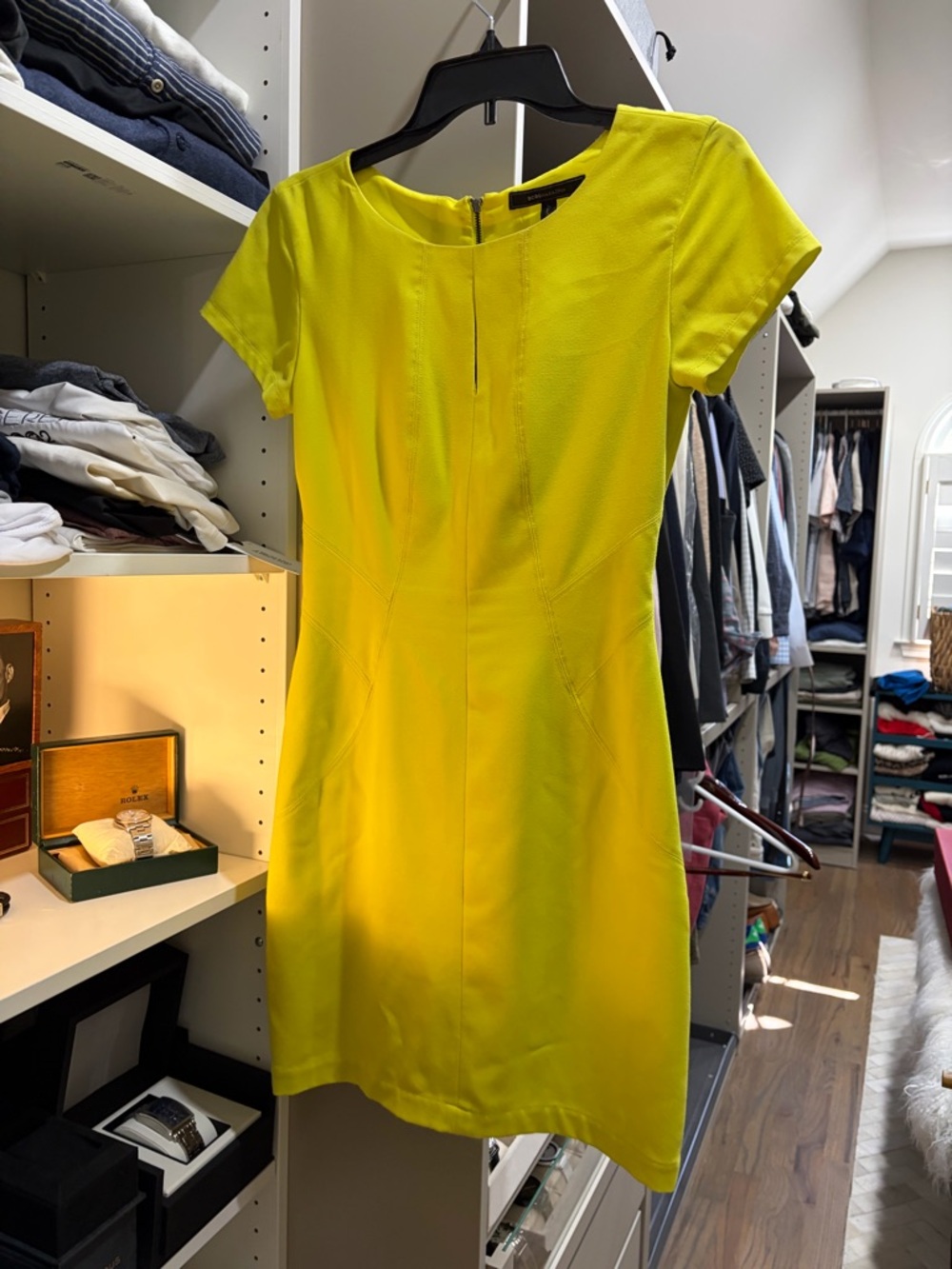 BCBGMaxAzria Bright Yellow Short-Sleeve Sheath Dress